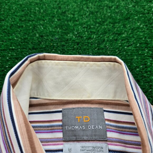 Thomas Dean Shirt Mens Medium/Large Multicolor Striped Button Up Long Sleeve - Picture 6 of 7